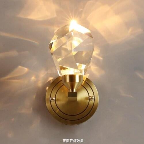 Modern Copper Large Crystal Wall Lamp Classical Living Room Bedroom Fashion Nordic Light TV Bedside Sconce Indoor Lantern