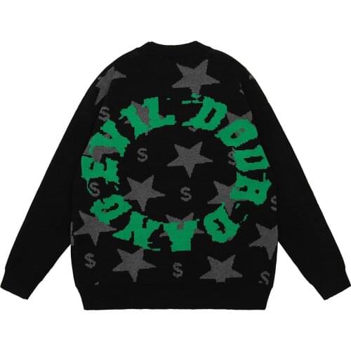 Five-pointed Star Print Knitted Sweater Men Streetwear Cotton Harajuku Jumper Sweater Oversize Winter Casual Knittwear Pullover