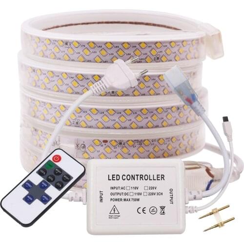 Three Row 276 LEDs/m 2835 LED Strip 220V 240V EU Waterproof Flexible Tape Ribbon Light Lamp Kitchen Decoration