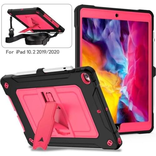 Business Hit-Color Shockproof Case For iPad 7 10.2 2019 Hard Plastic Silicone Protective Cover with Shoulder Strap