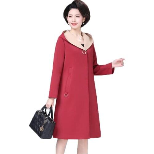 Middle-aged Mother High-end Windbreaker 2021 Women Autumn Fashion Trench Coat Female Long Overcoat Spring Over The Knee Coat 4XL