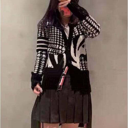 Vintage Striped sweater cardigan zebra dog animal v neck autumn fashion knitted jumper streetwear korean clothes tops ropa mujer