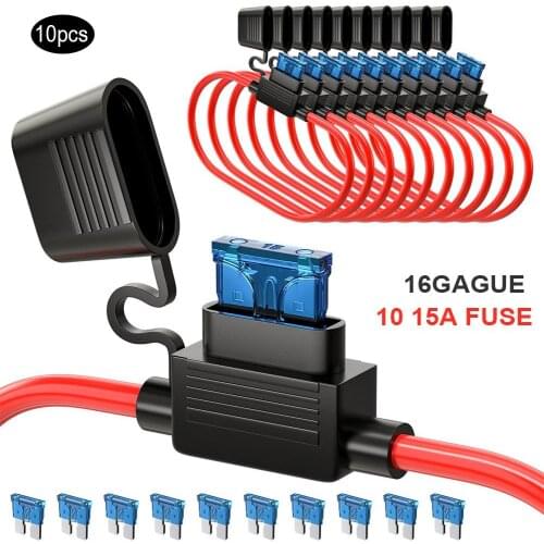 Waterproof Power Socket Small Blade Type inline InLine Fuse Holders with 10A Fuse auto Car Replacement Fuses length 16AWG Car