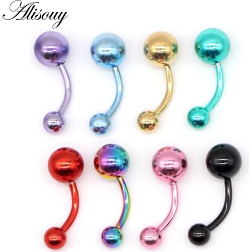 Alisouy 1 piece 14G Body Piercing Jewelry Bar Barbell Navel Belly Button Ring 8 colors for chose rock navel ring fashion gift