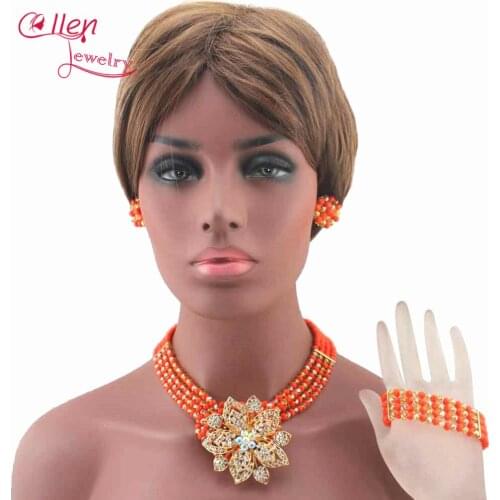 Nigerian wedding african beads jewelry sets for brides Crystal Necklace Bracelet Earrings cheap fashion jewelry sets W13424