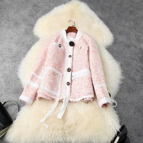 Womens American European and wear 2021 winter new style Long - sleeved single - breasted fine buttons Fashionable tweed coat