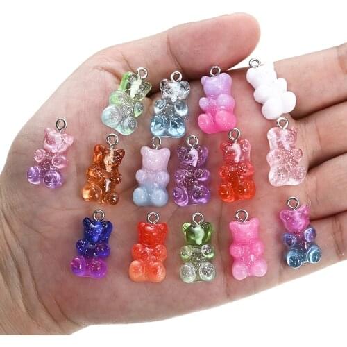 10 Pcs Candy Bear Cute Resin Charms DIY Patch Findings Gummy Earrings Keychain Necklace Pendant Jewelry Decor Accessory