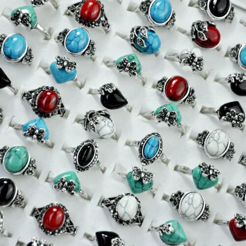 10Pcs Vintage Mixed Turquoises Stone Rhinestone Women Ring lots female anel Jewelry Lots Top quality Free Shipping LR4066