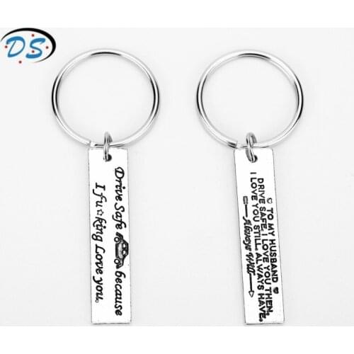2 pcs Keyfob Drive Safe I love you Husband Keychain Letters Trinket Key Rings Jewelry Key Chain Family Gift