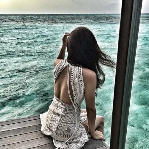 2018 Thailand style trip long thin sexy Halter dress Phuket beach resort beach back dress