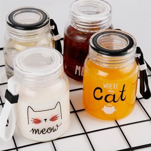 300ml Cute Cat Face Coffee Mug Tea Cartoon Glass Cups Mug Watter Bottle Drinkware Creative Cat Cup Transparent Glass