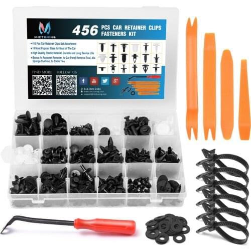 MICTUNING Auto Plastic Fasteners Kit 456pcs Car Retainer Clips Fastener Remover Removal Puller Pry Tool Set Door Trim Panel Clip