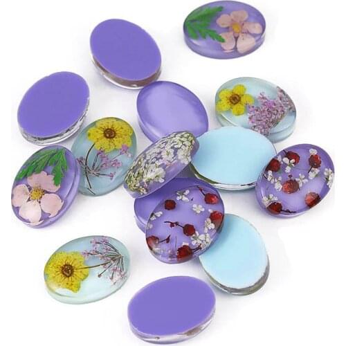 5pcs Epoxy Resin Dried Flower Oval Glass Cabochon 18.5x14mm Cabochon Demo Flat Back Making findings Cabochons For Jewelry Making