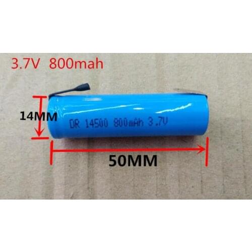 6PCS 3.7v 14500 li-ion battery 800mah AA rechargeable lithium ion cell with welding tabs pins