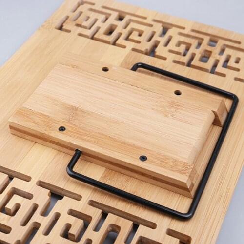Bamboo Hollow Adjustable Reading Book Holder Tray Page Paper Clips Foldable Tablet Cookbook Portable Sturdy Bookstand P9YA