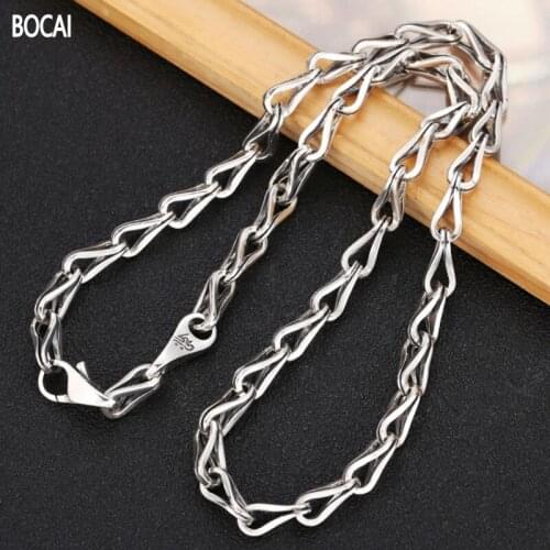 BOCAI New solid S925 sterling silver melon seed necklace male retro ethnic style six-character mantra Man necklace