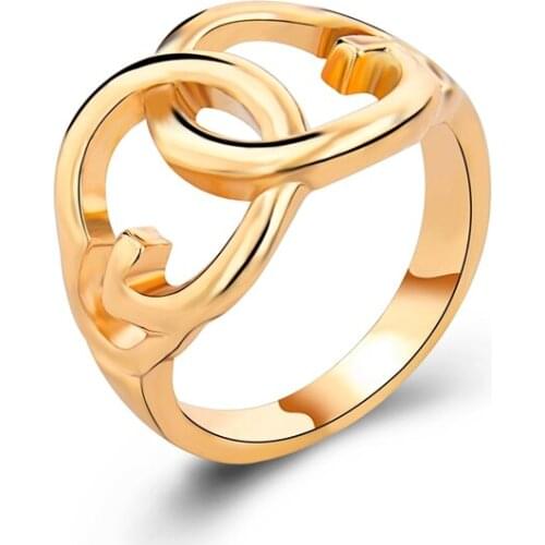 Szelam Exaggerated Design Gold Color Ring Double Round Shape Nickel Free Metal Ring For Women Fashion Wedding Jewelry SRI150004