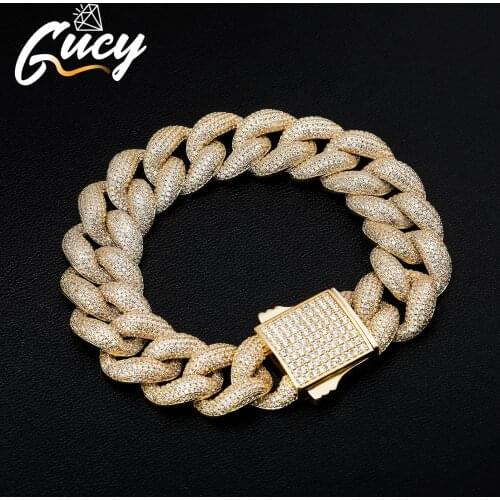 18mm High Quality Miami Cuban Bracelet With Gold Color Plated Jewelry AAAA Zircon Men Hip Hop Chain