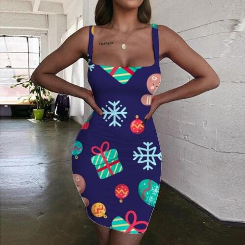 Giyu Brand Christmas Dresses Women Snowflake 3d Print Trees Halter Sleeveless Painting Ladies Dresses Womens Clothing