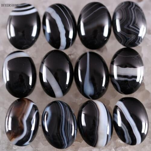 BUYERSHOME 10Pcs 13x18MM Natural Stone Black Onyx No Drilled Hole Oval Cabochon CAB Bead For DIY Jewelry Making Ring K1619