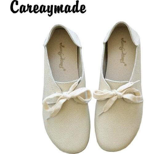 Careaymade-Japanese womens art RETRO leather round flat sole shoes, pure handmade comfortable shoes, soft shallow shoes