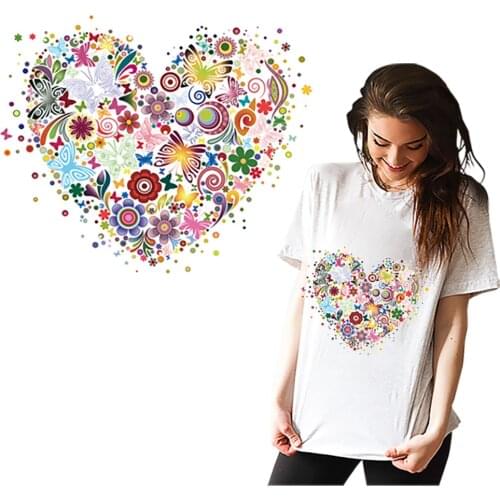 Colorfull Heart Thermo Stickers heat transfer Vinyl Patches For Clothing DIY T-shirt A-Level washable Applique Patch Sticker
