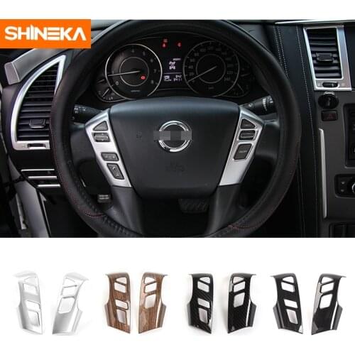 SHINEKA Interior Steering Wheel Decorative Cover Trim Frame for Nissan Patrol 2017+ Car Accessories 2Pcs ABS