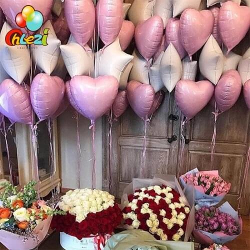 10pcs 18 inch Pink Love white Foil Heart /star Helium Balloons i love you marriage Globos Supplies Wedding Birthday Party decor