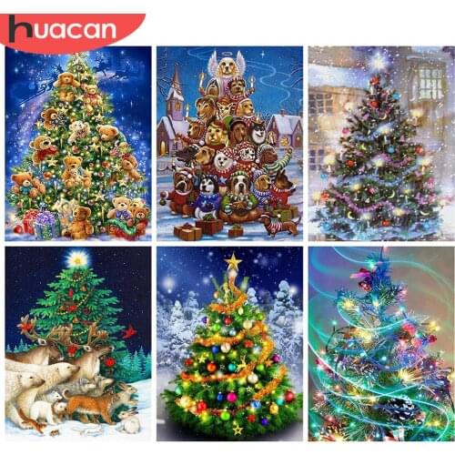 HUACAN 5d Diamond Painting Christmas Tree DIY Home Decor Full Square Drill Diamond Embroidery Cross Stitch Winter Handmade Gift