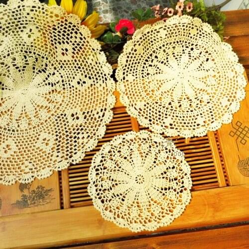Round Vintage Cotton Flower Coasters Crochet Doilies Placemat Desk Accessories Handmade Crochet Flowers Drink Pad