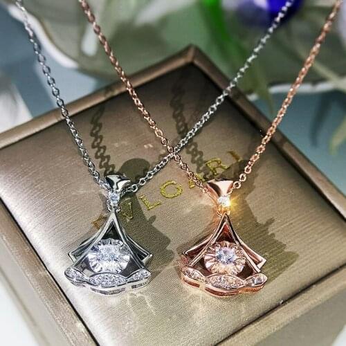 Fashionable 925 Silver Womens Pendant Fan Shaped Smart Diamond Pendant Gold Silver Womens Attendance Party Jewelry Chain