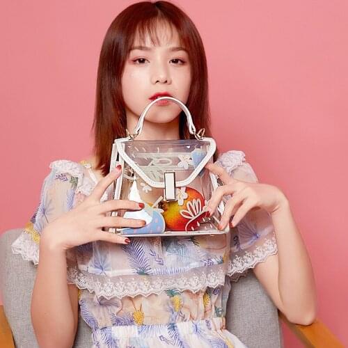 Summer female bag 2021 new fashion transparent jelly bag female Korean fashion portable small bag shoulder messenger bag 2in1