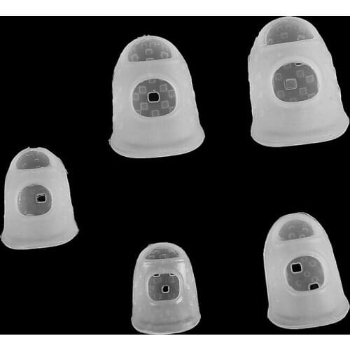 Mayitr 5pcs XXS/XS/S/M/L Transparent Silicone Fingertip Protectors Antipain Finger Guards Sleeves for Ukulele Guitar Bass