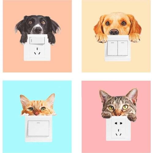 Cute pet cats dogs switch wall Stickers Living room bedroom switch home decorations art Decals kids room wall sticker wallpaper