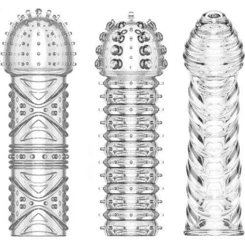 Reusable Extend Crystal Transparent Penis Sleeve G Spot Stimulate Condoms Delay Intimate Goods Products Sex Toys For Couples