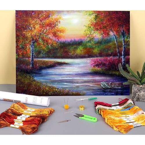Natural Scenery Evening Solace Printed 11CT Cross-Stitch DIY Embroidery Kit DMC Threads Painting Handiwork Hobby Magic