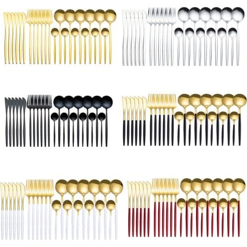 24pcs Stainless Steel Coffee Spoons Table Cutlery Silver Gold Dinnerware Set Cutlery Set Knife Fork Cutlery Set Tableware Set