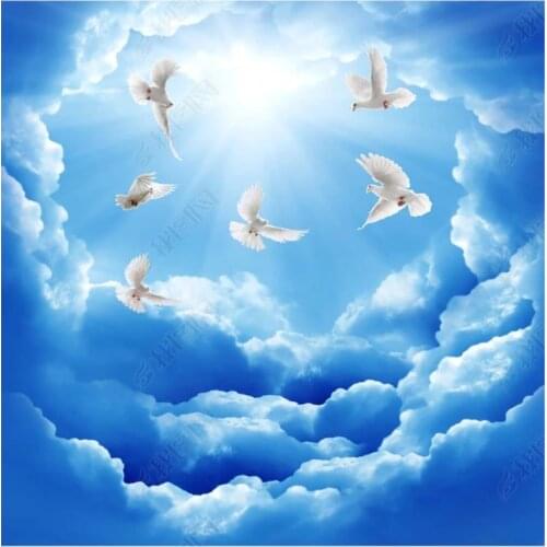 Custom ceiling wallpaper 3d zenith mural wallpaper for walls 3d Blue sky and white clouds dove living room ceiling mural decor