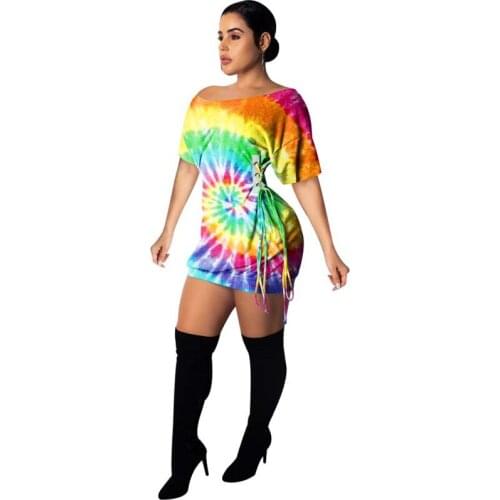 2020 NEW Women Cross Lace Up Bandage Print Dresses Sexy Slash neck Party Club Mini Dress Summer Casual Short Sleeve Beach Dress