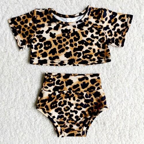 New Arrival Kids Fashion Style Clothing Set Baby Girls Navel Exposed Suit Leopard Print Infants Outfit