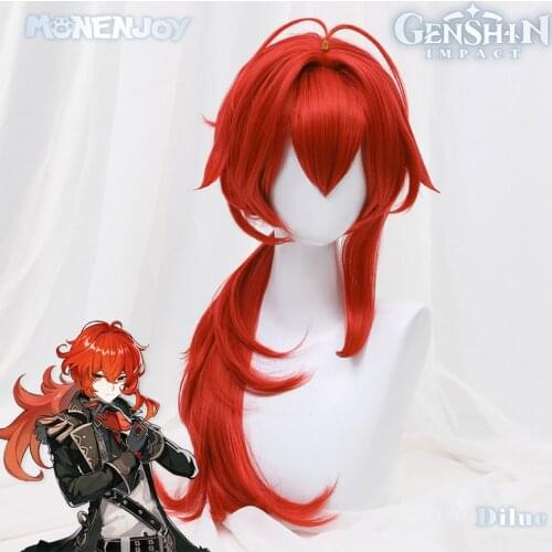 Monenjoy Genshin Impact Diluc Cosplay Wig Red Long Cos Hair