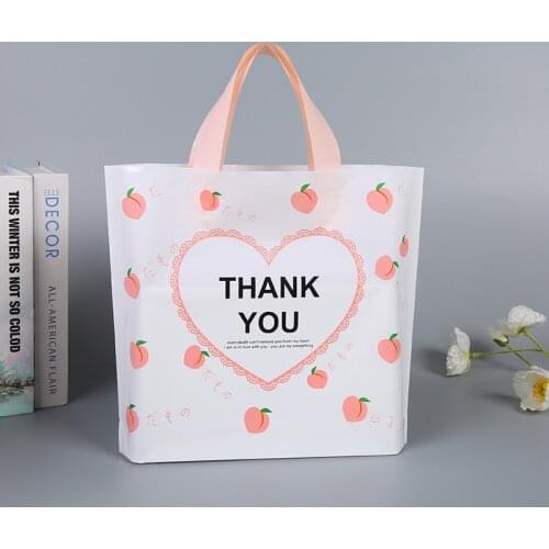 50pcs Thank You Gift Bags with Handles Thicken Large Peach Pattern Plastic Bag Supermarket Clothing Store Shopping Bag