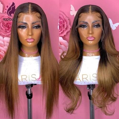 Ombre Human Hair Straight Lace Front Wig Human Hair Ombre Brown Lace Front Wig 4x4 Closure Wig Remy Brazilian Wig Can Be Curled