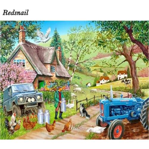 Farm tractor DIY Diamond Painting cabin 5D Diamant Embroidery Mosaic Full Square/Round Drill puzzle Decor chicken dog EE1063