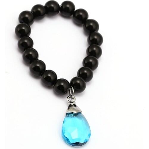 SAO Anime Sword Art Online Bracelets Yuis Heart Blue Crystal Handmade Natural Black Onyx Beads Bracelet Men Women Bangle Jewelry