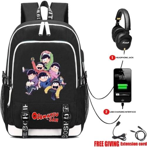 USB Charging Headphone School book Backpack Mochilas Laptop Bag Teenagers travel bag for Japan anime Osomatsu-san Backpack
