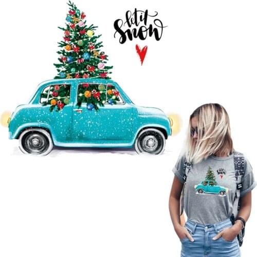Blue Car Iron On Transfer Christmas Gift Parches New Fashion T-Shirt Jeans Decoration Washable Diy Heat Transfer Iron On Patches