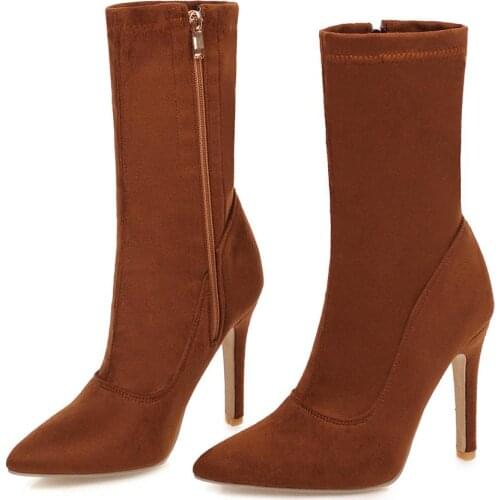 Stretch Slim Ankle Boots For Women Shoes Fashion Sexy High Heels Short Socks Boots Ladies Blue Red Party Shoes Woman Big Size 48