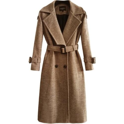 CHAOJUE 2019 Autumn/Winter Womens Camel Herringbone Woolen Coat England Fashion Back Buttons Overcoat Female Gray Wool Coats