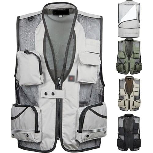 Fishing Vests Breathable Multi Pockets Mesh Vest Sleeveless Jackets Unloading Photography Hiking Vest Fish Vest tooling vest 5XL